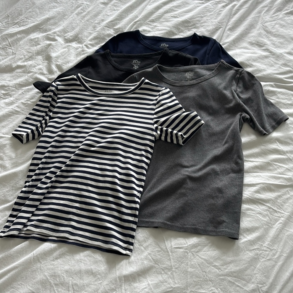 Bundle of 4 J. Crew Perfect Fit Tee Shirts (medium) - solid and striped, neutral